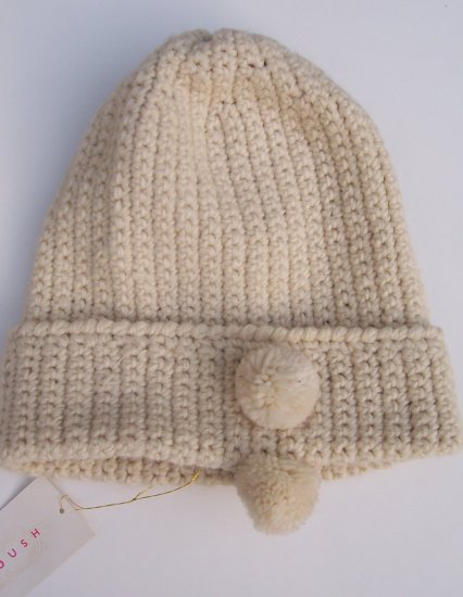 MANOUSH Ecru Knit Crochet Wool Pom Pom Bonnet Hat Cap