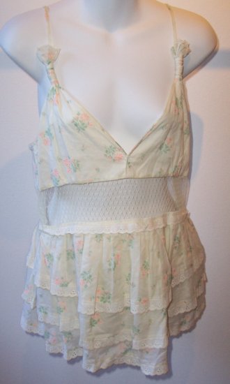 MANOUSH Lulu Tiered Ruffle Lace Tank Cami Top L