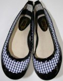 MANOUSH Navy Black Plaid Gingham Patent Leather Ballerina Flat 38 US 7.5