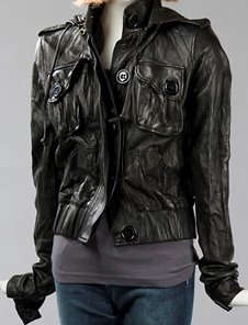 MIKE & CHRIS Clark Black Leather Hoodie Jacket $930