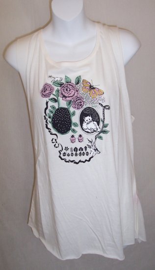 MANOUSH Ivory Butterfly Cat Skull Logo Tee T Shirt M