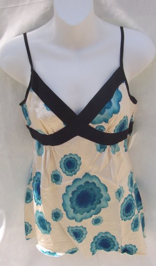 TRINA TURK Silk Art Deco Flower Tank Top Chemise Tunic