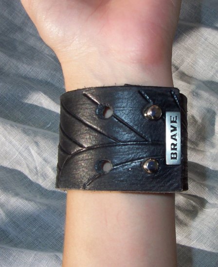 BRAVE LEATHER Vintage Black Cuff Buckle Bracelet Bangle
