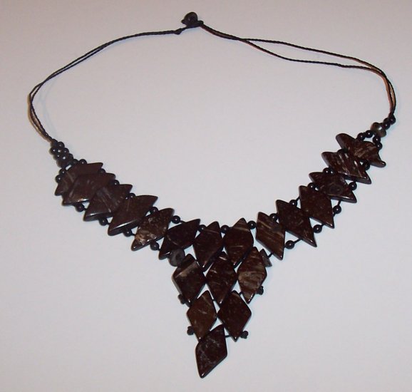 Brazilian Wood Bead Diamond Shaped Choker Necklace Calypso
