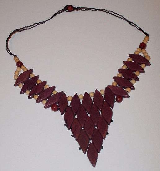 Brazilian Wood Bead Diamond Shaped Choker Necklace Calypso