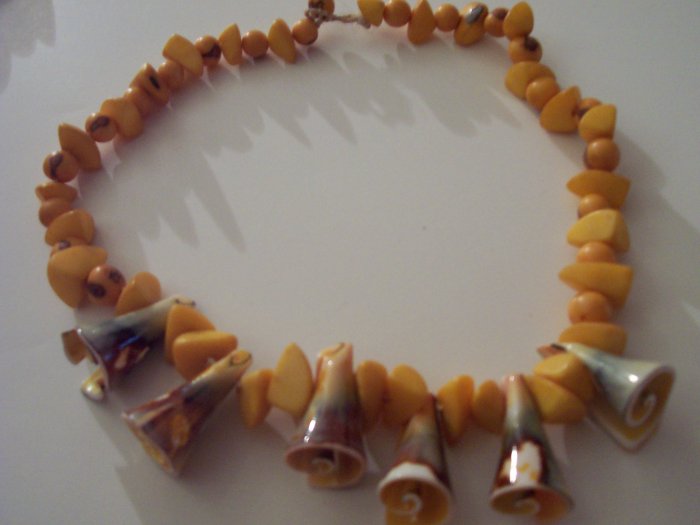 Brazilian Wood Bead Shell Boho Hand Crafted Choker Necklace