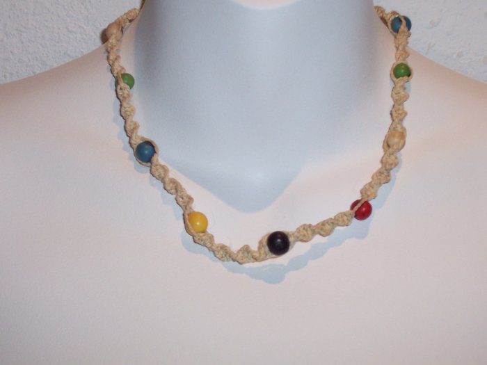 Brazilian Wood Bead Crochet Boho Hand Crafted Choker Necklace