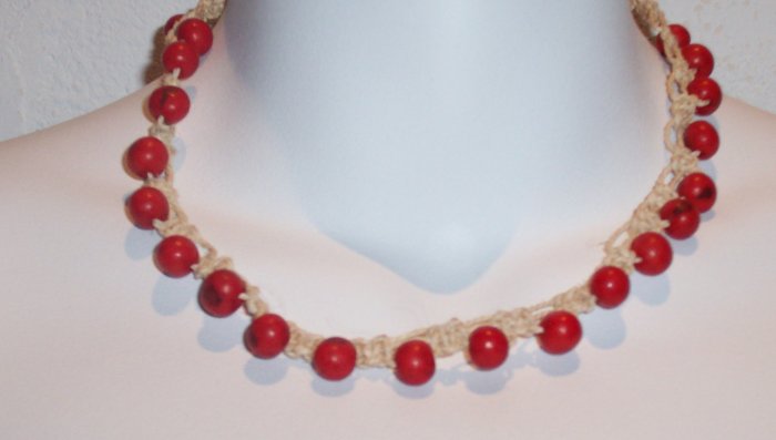 Brazilian Wood Bead Crochet Boho Hand Crafted Choker Necklace