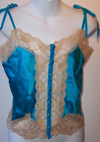 ANNA SUI Silk Lace Turquoise Top Camisole Anthropologie