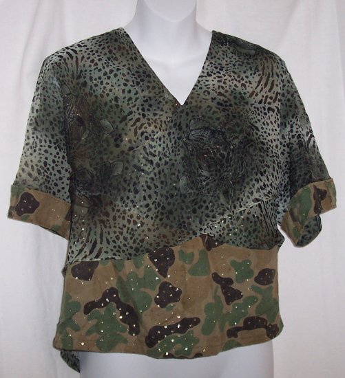 Vintage Gwen Camo Canvas Chiffon Shirt Top S-M