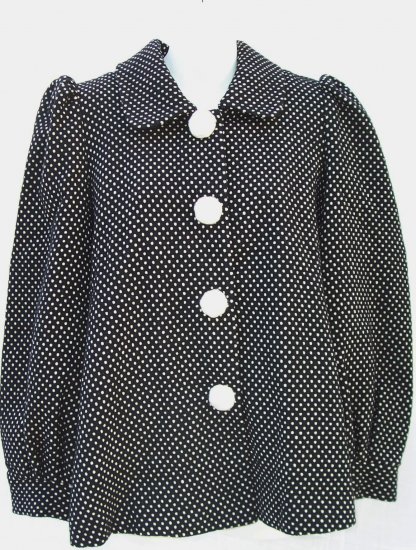 MANOUSH Wool Black Polka Dot Swing 50's Retro Coat M
