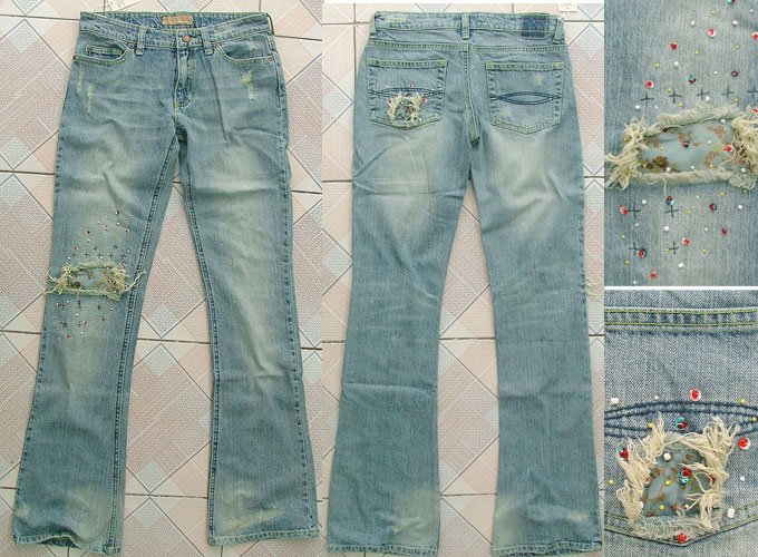 Ladies destroy denim jeans