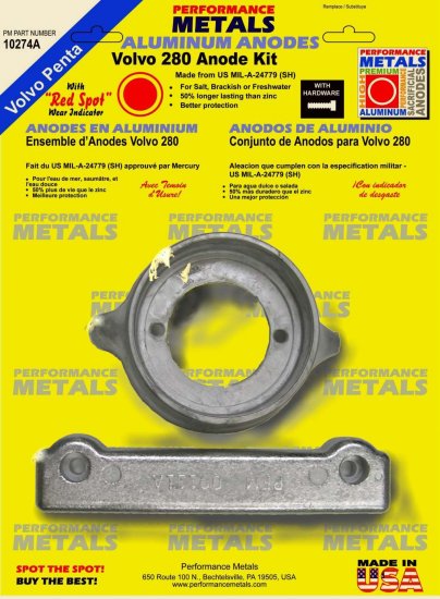 Volvo 280 Outdrive Aluminum Anode Kit f/ Boat Zinc