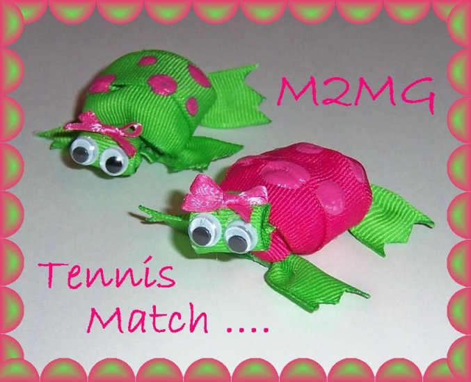 Adorable TURTLE hair bow clippie M2MG Tennis match