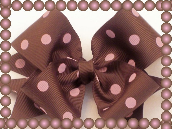 PINK AND BROWN POLKA DOT HAIR BOWS