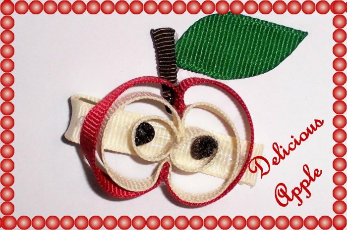 DELICIOUS RED APPLE HAIR BOW CLIPPIE