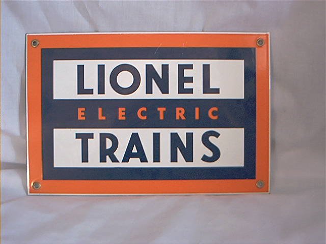 PORCELAIN SIGN - LIONEL ELECTRIC TRAIN - PORCELAIN by Ande Rooney