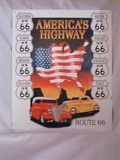 ROUTE 66 AMERICA'S HIGHWAY TIN METAL SIGN