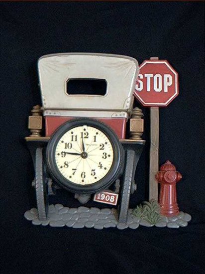 CLOCK 1908 AUTOMOBILE STOP SIGN AND FIRE HYDRANT RESIN ON SALE