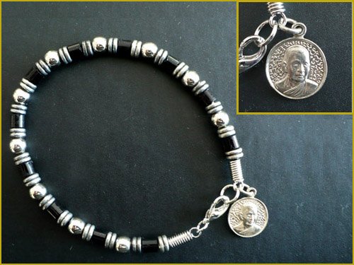 Steel Beaded Buddhist Amulet Bracelet