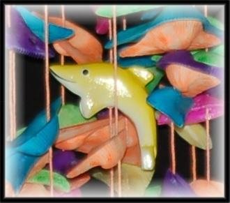Floating Fish Colorful Shell Wind Chimes - 15" Long - #244