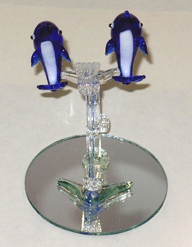 Home Decor - Lot Of 2 Glass Dolphins Knickknacks - Dolf - E - F