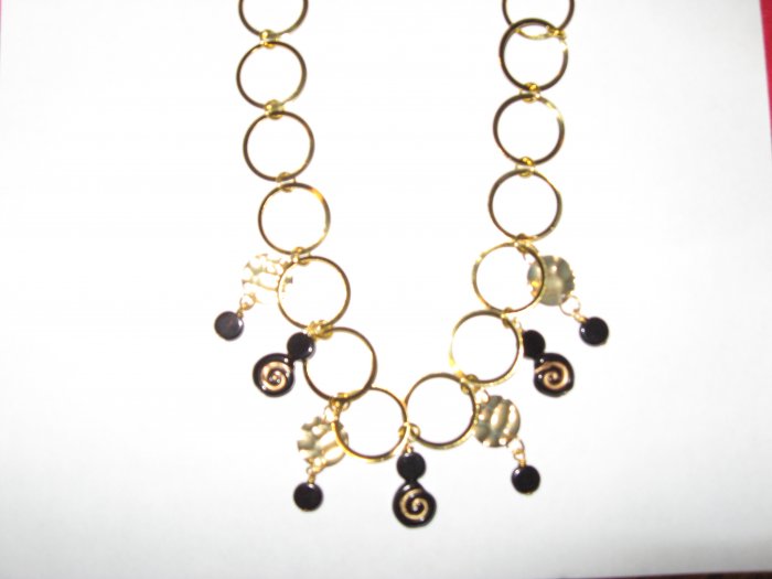 Goldtone and Black Bead Necklace