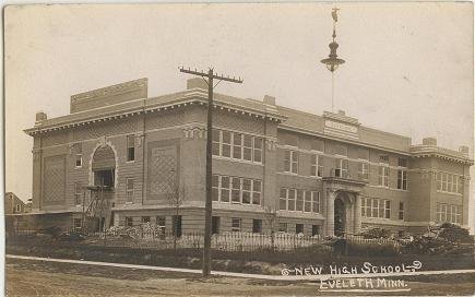 Vintage Eveleth Minnesota New High School Real Photo Postcard Post card 1940s