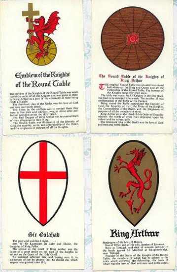 Set of 4 Postcards Knights of the Round Table King Arthur Sir Galahad