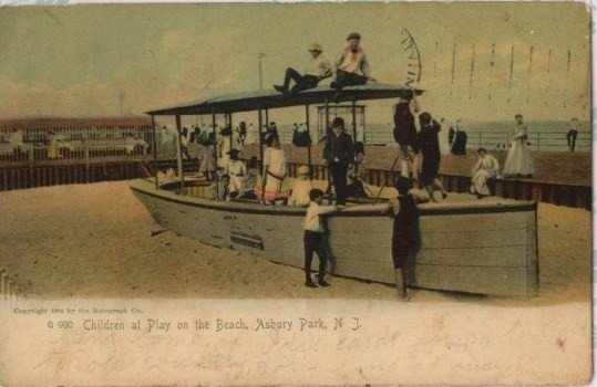 Antique 1904 Postcard Children on the Beach Asbury Park New Jersey post card