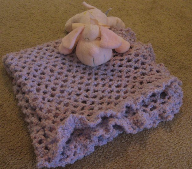 Crochet Lavender Pink Blue Ruffled Baby Boucle Blanket