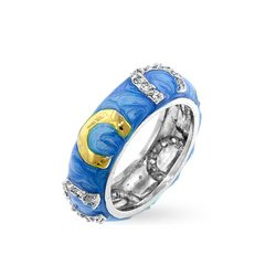silver tone Enamel and clr Horseshoe eternity band blue