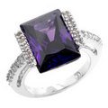 Silver Tone Amethyst CZ Emerald Ring