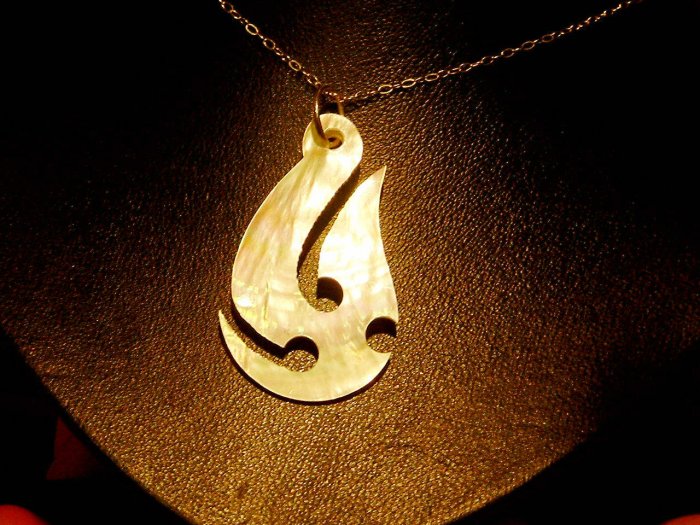 MAORI STYLE MOTHER OF PEARL FISH HOOK PENDANT