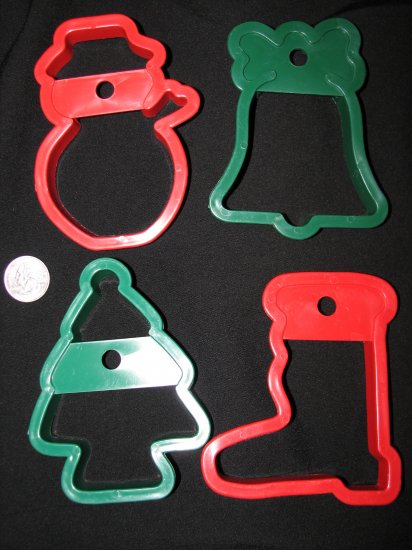 Christmas Holiday Cookie Cutters Set of Four Boot Bell Tree Snowman