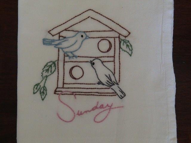 Hand Embroidered Dish Towels - Bird Houses