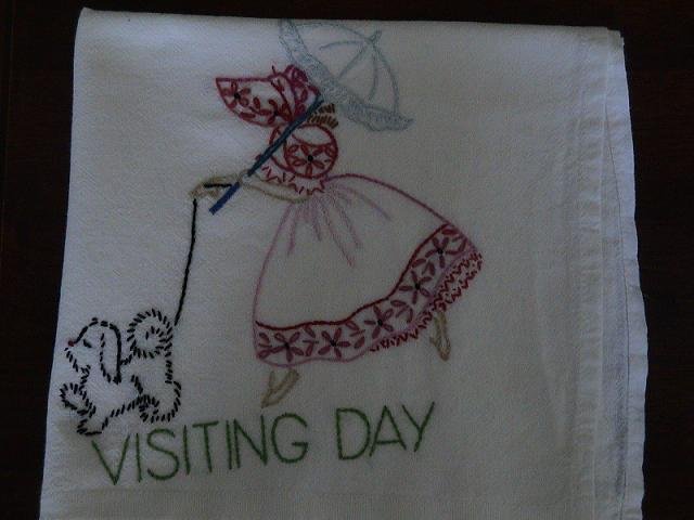 Hand Embroidered Dish Towels - Sun Bonnet Girl - Chores
