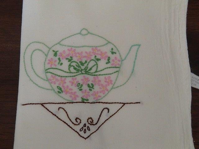 Hand Embroidered Dish Towels - Teapots