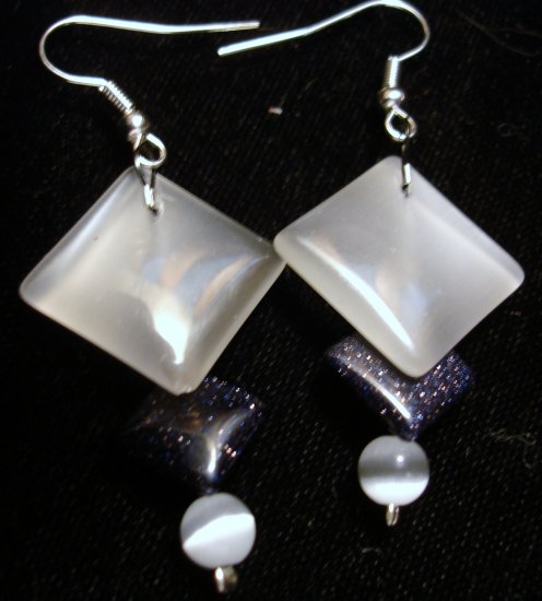 Tri Level Opal White and Sparkly Black earrings