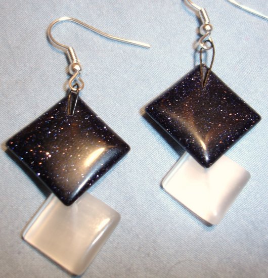 Sparkly Black with Opalecent White earrings