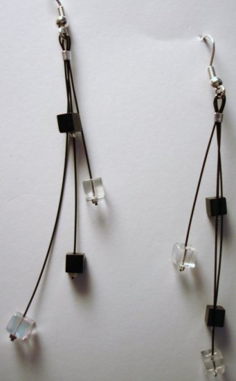 Modern Black and White Dangling Earrings