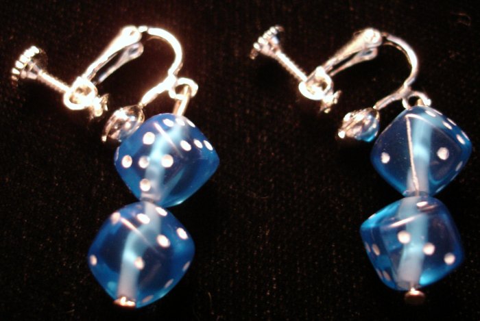 Blue dice clip on earrings