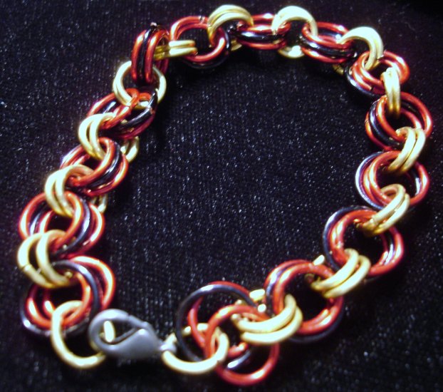 Red, Black and gold chain maille bracelet