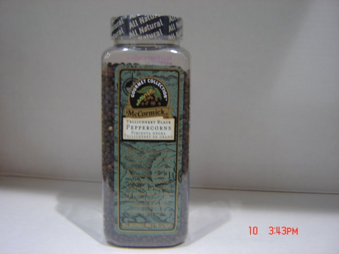 Peppercorns, "Gourmet Tellicherry" 1.19lbs.,540g. Bottle