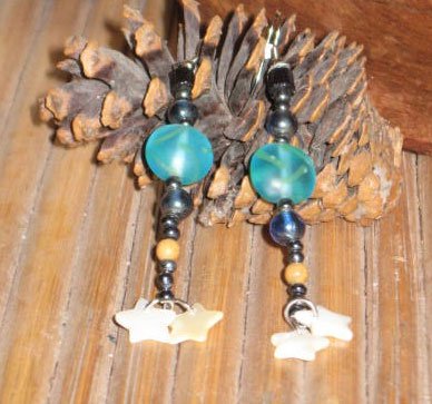 Long Starry Night Handmade Earrings Mother of Pearl Dangle