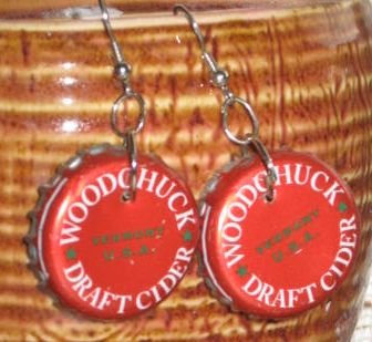 WOODCHUCK Cider Recycled Bottle Cap Earrings Hand Made
