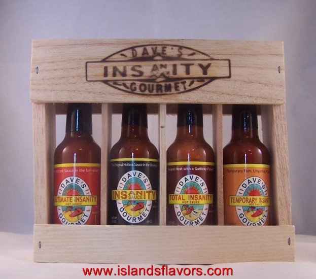Dave's Gourmet Insanity Wood Crate 4pk Hot Sauce