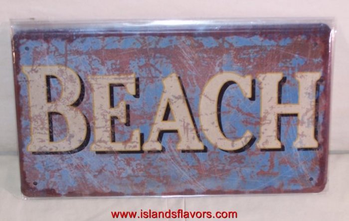 BEACH Weathered Tin Sign New Tropical Decor