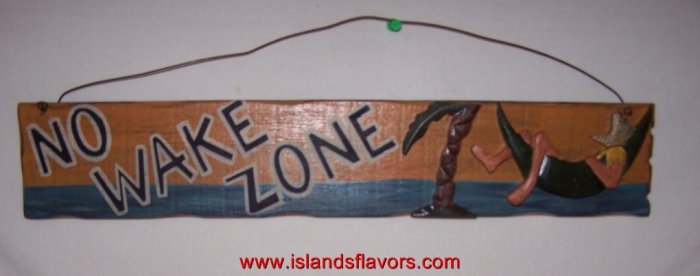 No Wake Zone Man in Beach Hammock Wood Sign NEW
