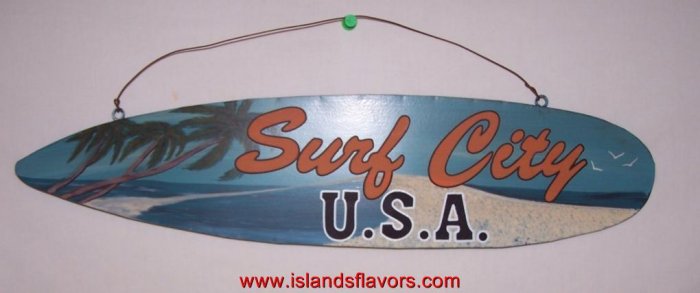 SURF CITY SURFBOARD SIGN Surfing Beach Painted Tin Metal NEW